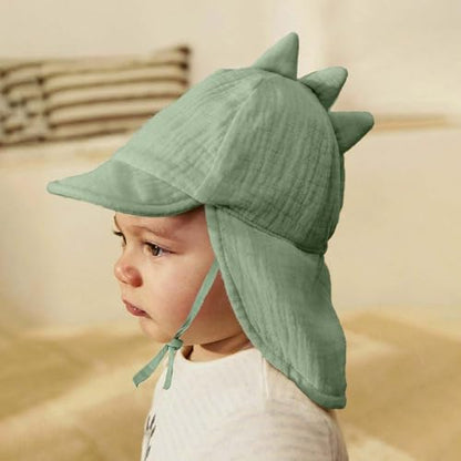 Baby Boys Girls Sun Hat 100% Cotton Flap Hat,Toddler Kids Hats with Neck Protection,Summer Essentials for Baby - color: Cotton Yarn Green Dino, size: 6-12 Months