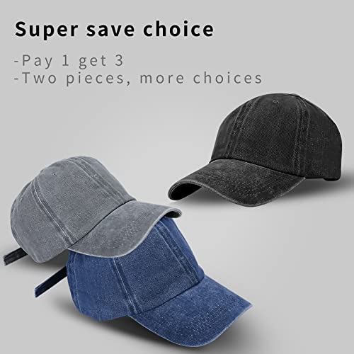 Baseball Cap Unisex Vintage Washed Distressed Cap,Retro Adjustable Dad Hats,Baseball Hat for Men Women - color: 3pcs-black+g+sky Blue