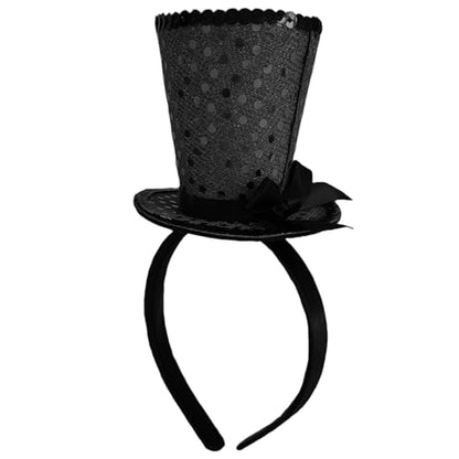 WLBON Halloween Mini Top Hat Headband 1920s Bow Sequins Hair Hoops Bands Fascinator Headpiece Hairband Women Christmas Holiday Festival Parade Cosplay Dress Up Birthday Tea Party Accessories Black - color: Black Tone