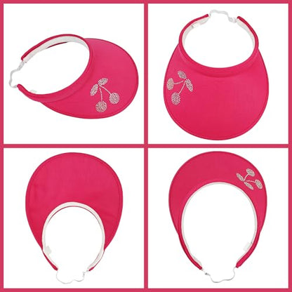 2 Pack Sun Visors Women Wide Brim Clip on Summer Hats Adjustable UV Protection - color: Cherry-white,rose Red