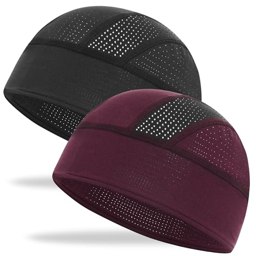 Cooling Skull Cap Breathable Mesh Helmet Liner Motorcycle Cycling - color: 2-black+wine Red