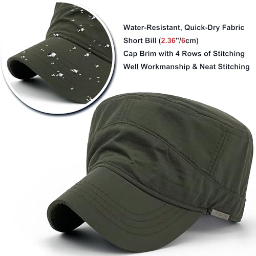 Loneshark Water Resistant Military Hat Quick Dry Cadet Cap Army Flat Top - color: Sport-logo-green