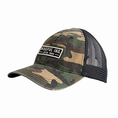 Magpul Trucker Hat Snap Back Baseball Cap, One Size Fits Most - color: Established Garment Washed Woodland Camo