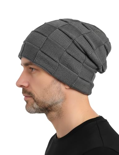 Slouchy Beanie for Men Women, Light Weight Soft Fuzzy Winter Hat, Stretchy Oversize Casual Basic Hat for Hiking - color: Grey