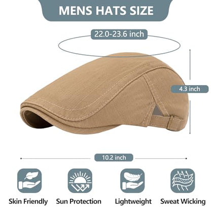 meioro Men's Cotton Newsboy Hat Striped Texture Adjustable Flat Cap - color: Khaki