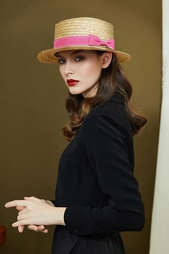 BABEYOND Men's Straw Boater Hat, 1920s Gatsby Summer Costume Accessory - color: Pink, size: Large-X-Large