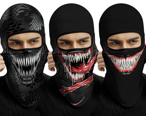 3D Balaclava Ski Mask Outdoor Headwear Mask Ghosts Skull Mask Men Women for Halloween Motorcycle Cycling Full Face Mask - color: Pattern 4 (3pcs)