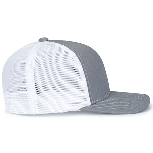 Pacific Headwear Contrast Stitch Trucker Pacflex Snapback Cap - color: Heather Grey/White/Heather Grey