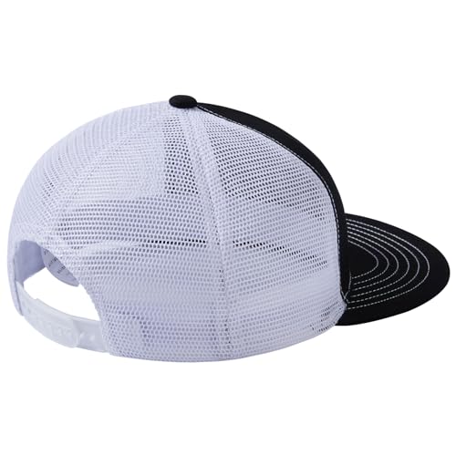 BASSDASH Flat Brim Trucker Cap Adjustable Snapback Hat Mesh Back for Men Women - color: Black and White