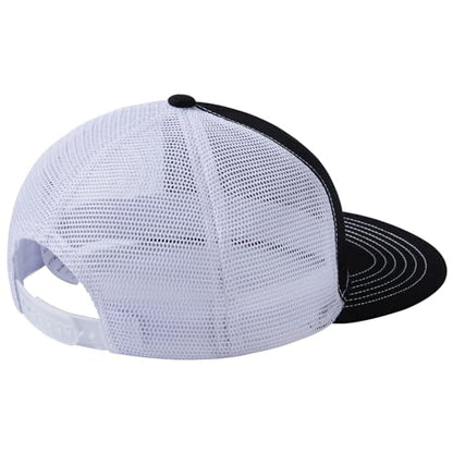 BASSDASH Flat Brim Trucker Cap Adjustable Snapback Hat Mesh Back for Men Women - color: Black and White