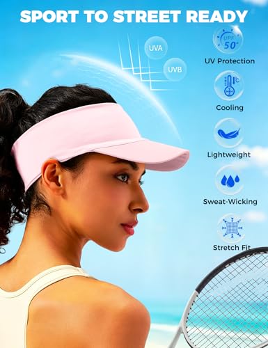ROYBENS Cooling Visor Hat Women Men, Elastic Headband Sun Visor Golf Cap - color: Pink