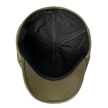 VOBOOM Leather Ivy Newsboy Caps 6 Panel Cabbie Beret Hat - color: Army Green, size: 7 1/4