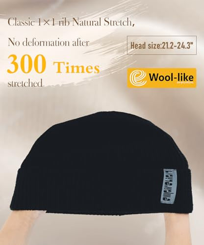 EMPIRELION Wool-Like Cuff Beanie, 0% Wool Itch-Free, Thick Thermal Knit Warm Winter Hats,Soft Stretch Outdoor Cap - color: Black