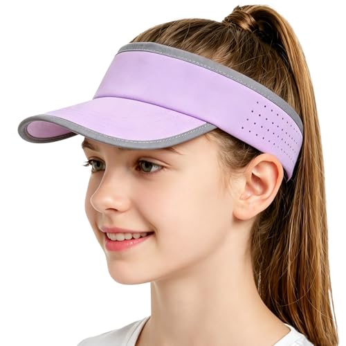 Kids Sun Visor Hats for Girls Boys Reflective Sports Hats Summer Beach Running Tennis Golf Caps Age 8-14 - color: Reflective Strip-purple