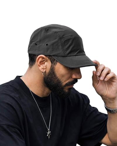 Clakllie Quick Dry Short Brim Hats for Men 5 Panel Running Hat Waterproof Baseball Cap Outdoor Hiking Hat Flat Bill Cadet Cap - color: Cdus-ddy1-black