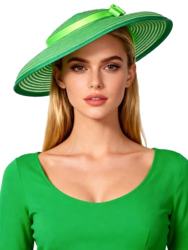 Vintage Fascinators Pillbox Hat for Women Straw Fedora Wide Brim Ladies Church Sinamay Derby Hats - color: Green