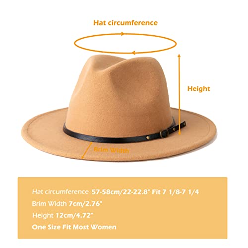 Women Two Tone Wide Brim Fedora Felt Panama Hat - color: Camel/Leopard
