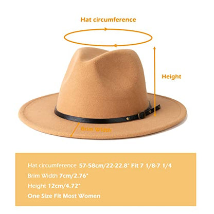 Women Two Tone Wide Brim Fedora Felt Panama Hat - color: Camel/Leopard