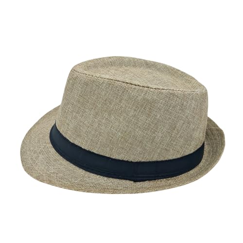 Unisex Classic 1920s Fedora Hat Short Brim Panama Trilby Hat Casual Jazz Cap for Men Women - color: Beige, size: Medium-Large