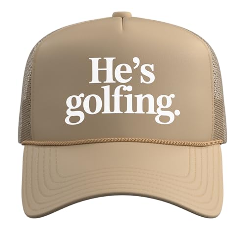 He's Golfing Trucker Hat with Adjustable Mesh Back - color: Khaki