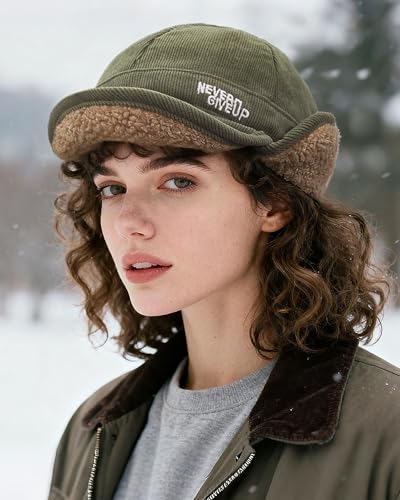 CLAPE Russian Trapper Ushanka Hat Eskimo Warm Pilot Cap Hats Earflaps Baseball Cap Visor Dad Hat for Outdoor Skiing - color: Dj05-green
