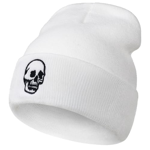 Gothic Skull Beanie Hats for Men Women, Skeleton Cuffed Winter Hat for Goth Gifts, Indoor and Outdoor Outfit Matching - color: 03.white/Skull-r