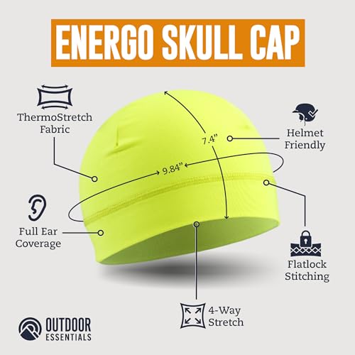 OutdoorEssentials Skull Cap Helmet Liner - Thermal Fleece for Cycling Gear - Stretch Fit Mens Beanie - Lightweight Skull Caps - color: 1 Black / 1 Hi Viz Yellow