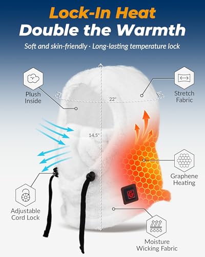Heated Balaclava Face Mask for Men Women, Warm Cold Weather Gifts - color: White