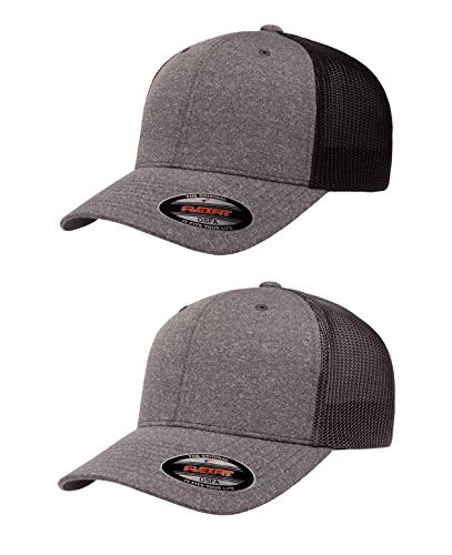 Flexfit 110 Mesh Cap One Size - color: 2pk Dark Heather/Black & Dark Heather/Charcoal, size: Large