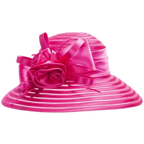 Lawliet Womens Satin Ribbon Church Wedding Sun Wedding Occasion Hat A214 - color: Hot Pink