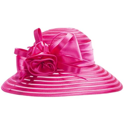 Lawliet Womens Satin Ribbon Church Wedding Sun Wedding Occasion Hat A214 - color: Hot Pink