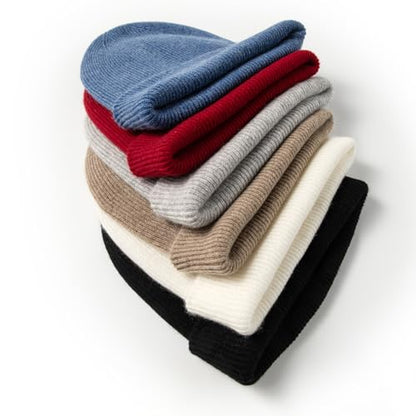100% Pure Cashmere Double-Layered Beanie Hat for Women & Men, Winter Warm Soft Unisex Ribbed Skull Cap Hat