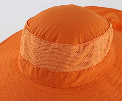 Home Prefer Outdoor UPF50+ Mesh Sun Hat Wide Brim Fishing Hat with Neck Flap Sun Hat for Men Women - color: Orange