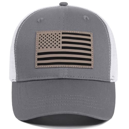 American Flag Trucker Hat - Snapback Hats for Men Women Baseball Cap - Breathable Mesh & Adjustable Fit for Casual Wear - color: Carbon Grey