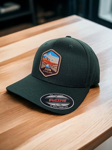 Zion Fitted Hat with National Park Woven Patch - color: Green L/XL (7 1/8” - 7 5/8”)