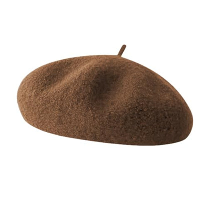 French Beret Hats for Women - Soft Warm Wool Solid Color Beanie Winter Cap - color: Dark Coffee