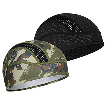 MELASA Cooling Skull Cap Breathable Mesh Sweat Control Helmet Liner for Men - color: Black & Magic Green