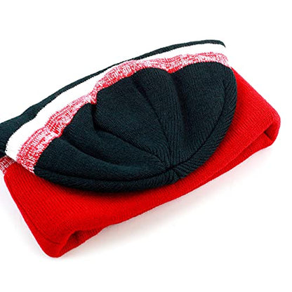 Winter Knit Beanie Hat with Pom Pom – Warm Cuffed Slouch Ski Cap for Men & Women - color: 2.red and Black