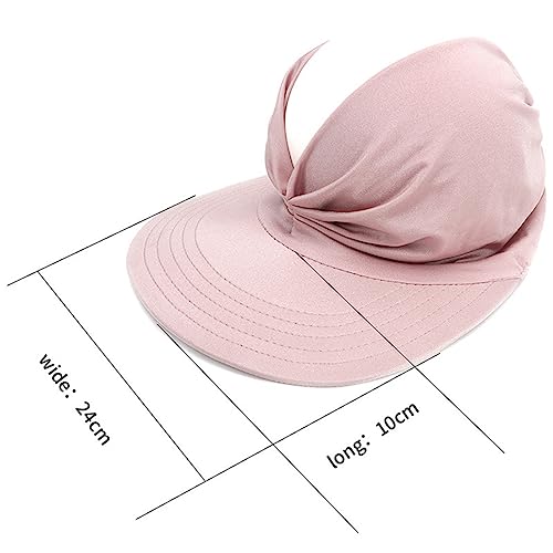 Sun Hat Women Beach Visor Cap UV Protection with Wide Brim Packable Summer Sport Ponytail Sun Cap - color: Pink