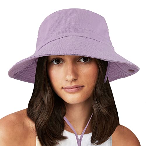 Unisex Cotton Boonie Hat Summer Fishing Bucket Hat Sun Hat with String - color: Solid Purple