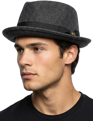 Funky Junque Wool Blend Porkpie Fedora, Classic Trilby Dress Hat - color: Charcoal, size: Large