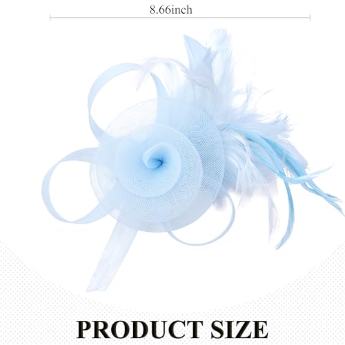 Zinniday Victorian Feather Fascinators Hats - 2025 Derby Attire Headwear with Hairpin,1920s Tea Party Hat for Woman - color: Light Blue