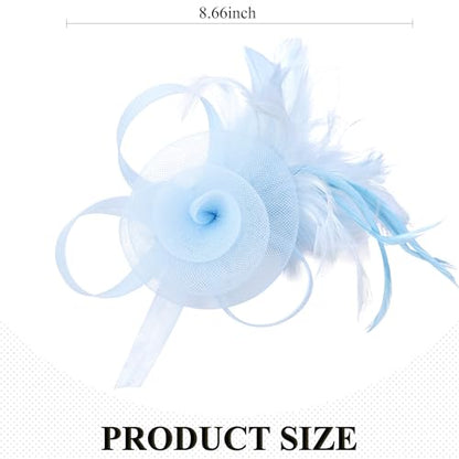 Zinniday Victorian Feather Fascinators Hats - 2025 Derby Attire Headwear with Hairpin,1920s Tea Party Hat for Woman - color: Light Blue