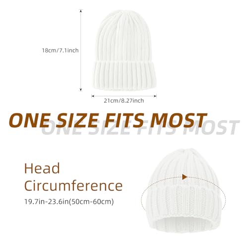 ZOORON 1&2 Winter Beanie for Women Soft Warm Slouchy Knit Hat Ski Stocking Cuffed Cap - color: White