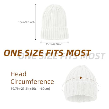 ZOORON 1&2 Winter Beanie for Women Soft Warm Slouchy Knit Hat Ski Stocking Cuffed Cap - color: White