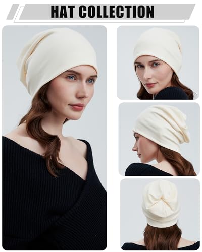 vidsel Slouchy Beanie Hats for Women & Men Cotton Knit Cuffed Skull Cap - color: 1-creamy Apricot