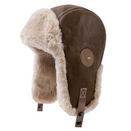 Croogo Faux Leather Winter Hat Russian Ushanka Trapper Hat Faux Fur Warm Hat Waterproof Hunter Hat for Men Women - color: Pl2405-coffee
