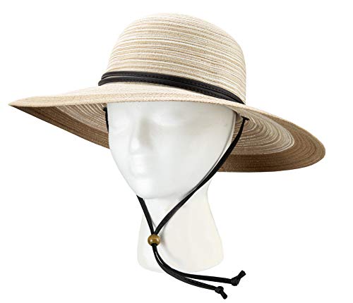 Sloggers Women's Wide Brim Braided Sun Hat with Wind Lanyard - UPF 50+ Maximum Sun Protection - color: Duo Light Brown
