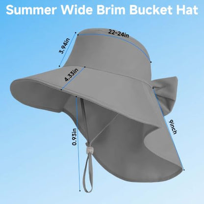 Womens Ponytail Hole Sun Hat with Neck Flap Outdoor UPF 50+ - color: Grey