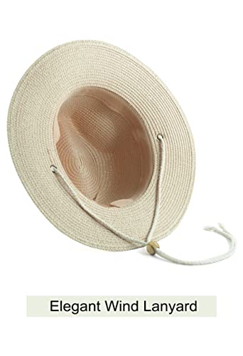 Women Straw Fedora Hat Summer Panama Beach Sun Hats UV UPF50+ Cap - color: Beige